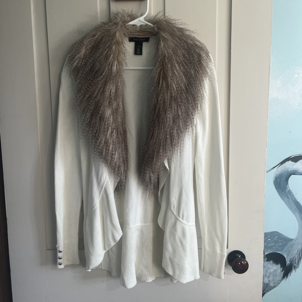 WHBM White House Black Market Women XS Faux Feathered Open Sweater Cardigan
